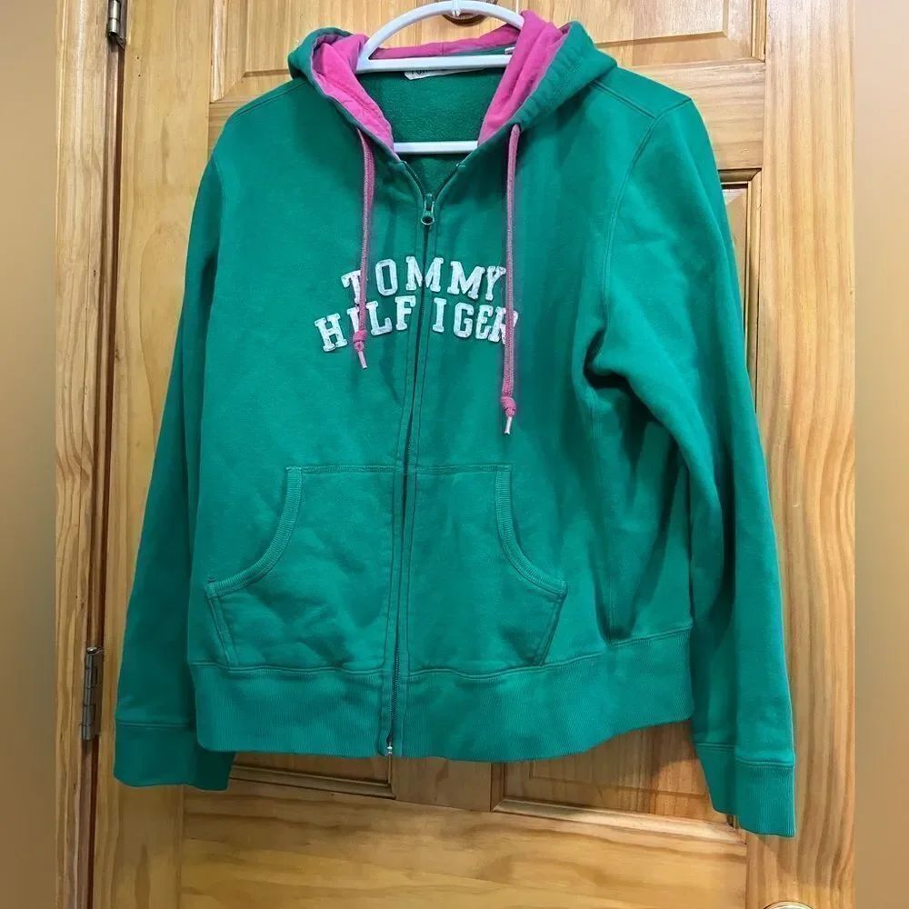 Vintage size XL Tommy Hilfiger Kelly green and pink zip up jacket